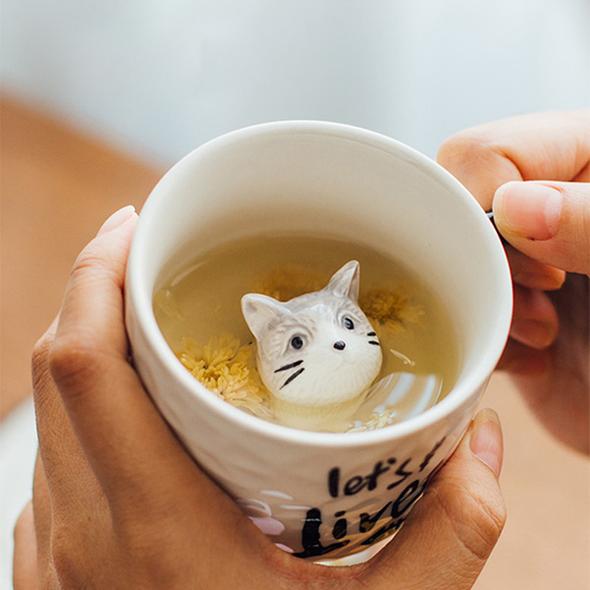 Creative 3D Cat Surprise Cup Plate Set