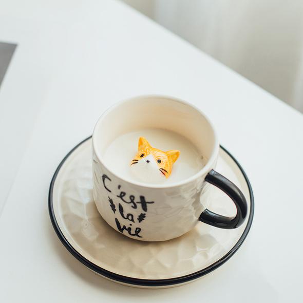 Creative 3D Cat Surprise Cup Plate Set