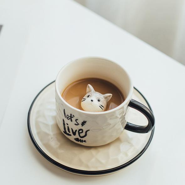 Creative 3D Cat Surprise Cup Plate Set