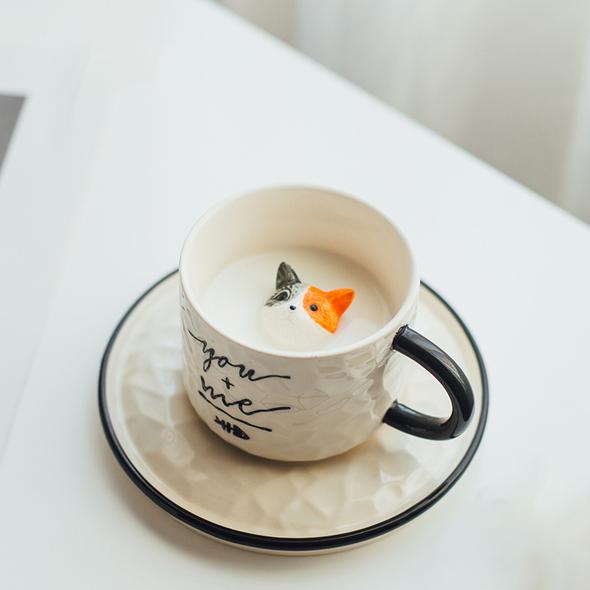 Creative 3D Cat Surprise Cup Plate Set