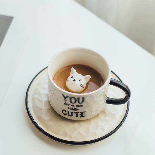 Creative 3D Cat Surprise Cup Plate Set