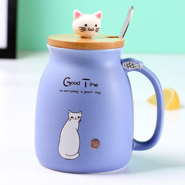 Cute Kitty Cat Ceramic Mugs and Spoon