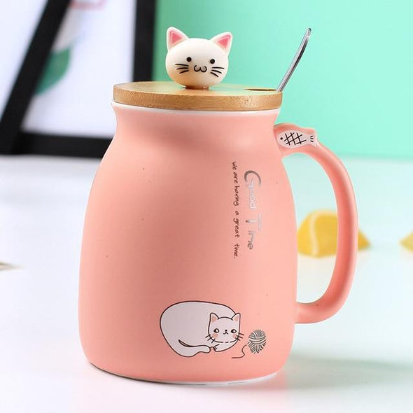 Cute Kitty Cat Ceramic Mugs and Spoon