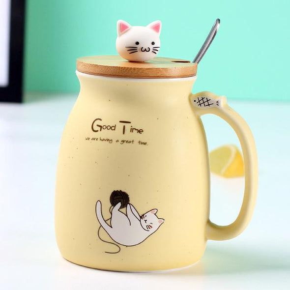 Cute Kitty Cat Ceramic Mugs and Spoon