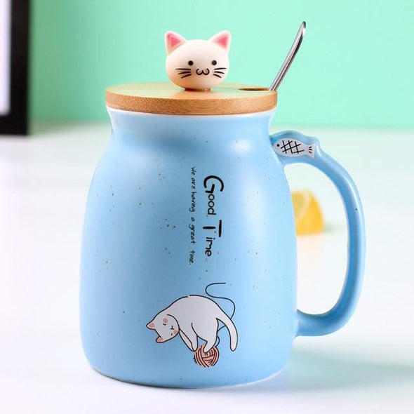Cute Kitty Cat Ceramic Mugs and Spoon